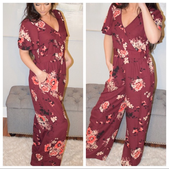 maroon floral jumpsuit